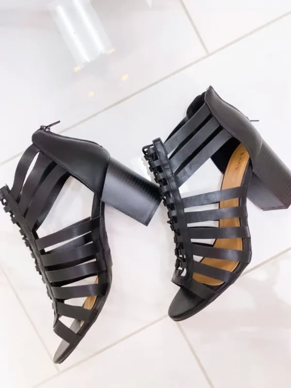 Bamboo Cage Block Heel Black sold by Mimosa