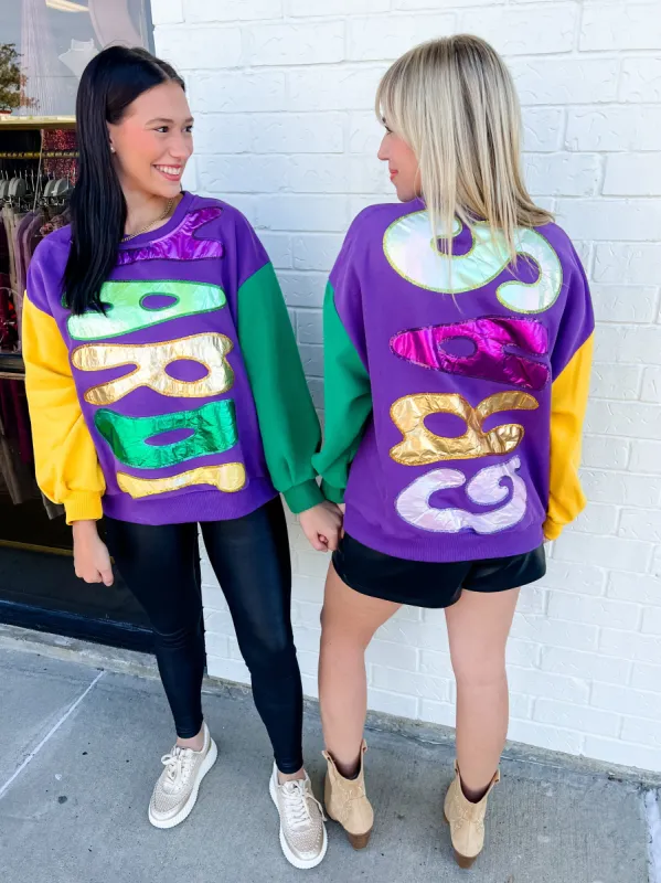 Colorblock Mardi Gras Foil Sweatshirt made by Mimosa