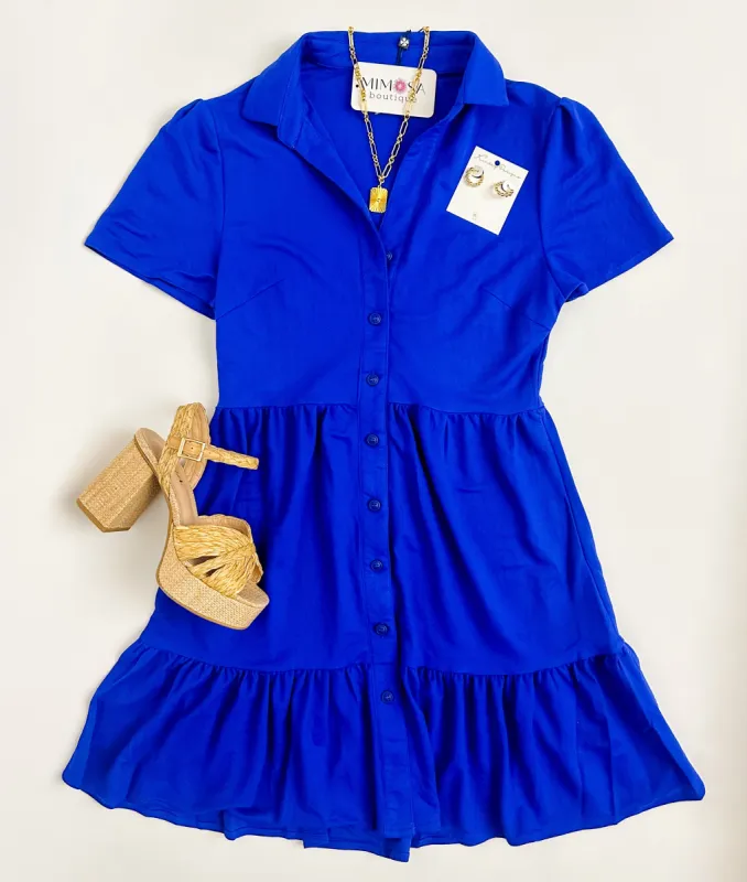 Cleery Button Up Collared Mini Dress sold by Mimosa