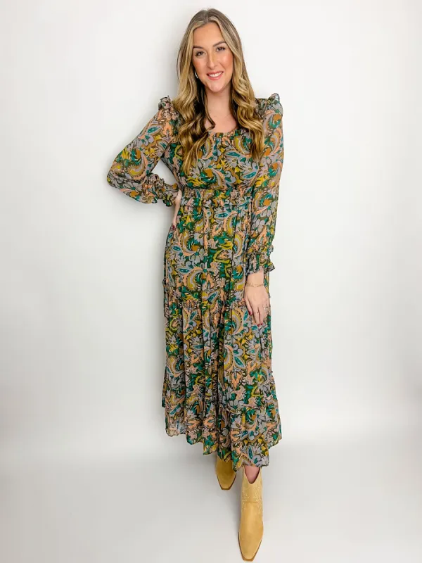 Olivia Square Neck Tiered Midi Dress sold by Mimosa