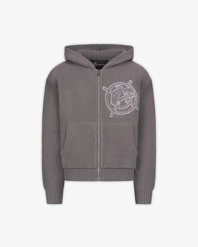 V-LOGO KNIT ZIP HOODIE ASH GREY sold by vicinity