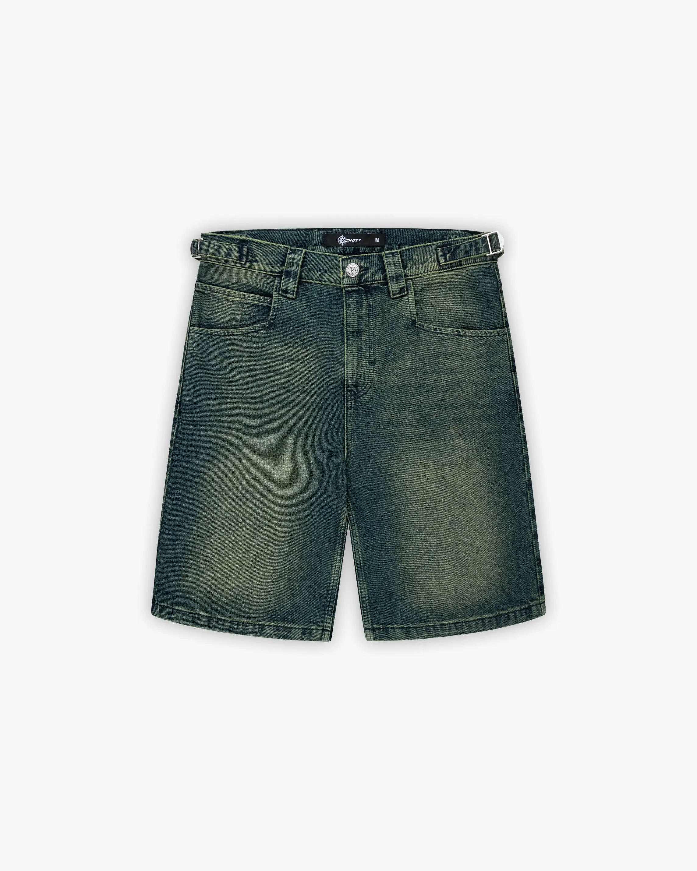 GREEN TINTED DENIM JORTS sold by vicinity