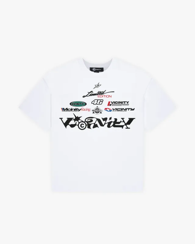 RACING LOGOS TEE WHITE sold by vicinity