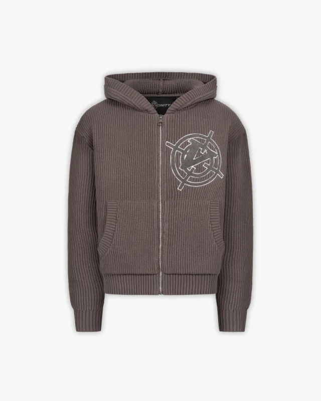 V-LOGO KNIT ZIP HOODIE MUD BROWN sold by vicinity
