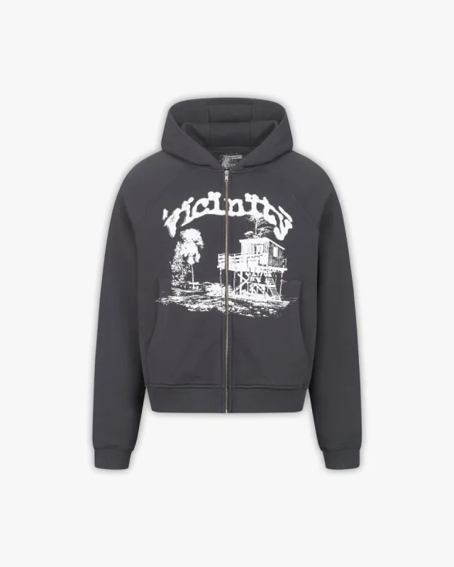 SHOOTING HOUSE ZIP HOODIE DARK GREY sold by vicinity