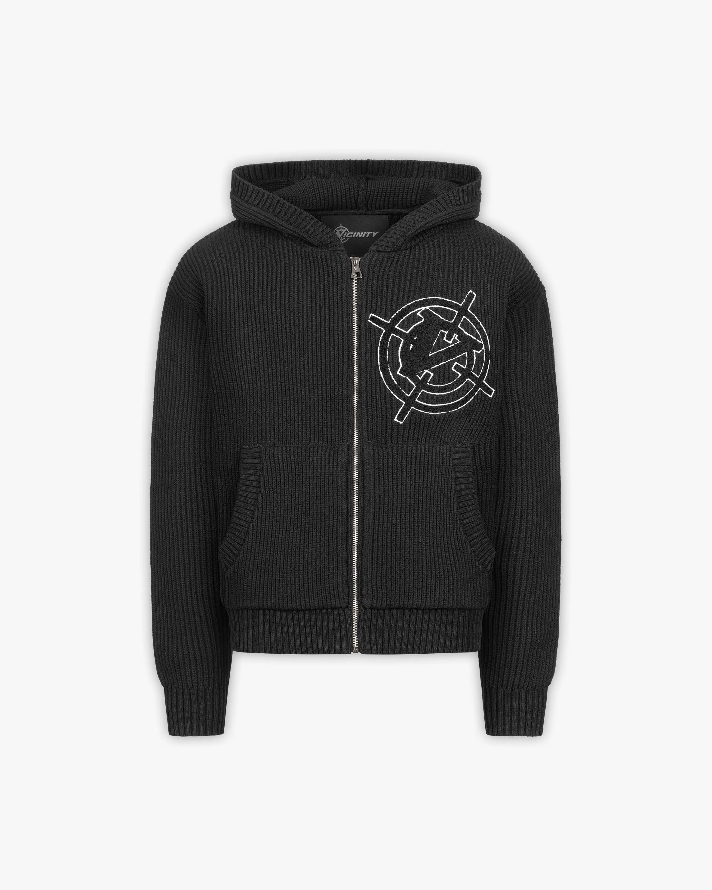V-LOGO KNIT ZIP HOODIE BLACK sold by vicinity