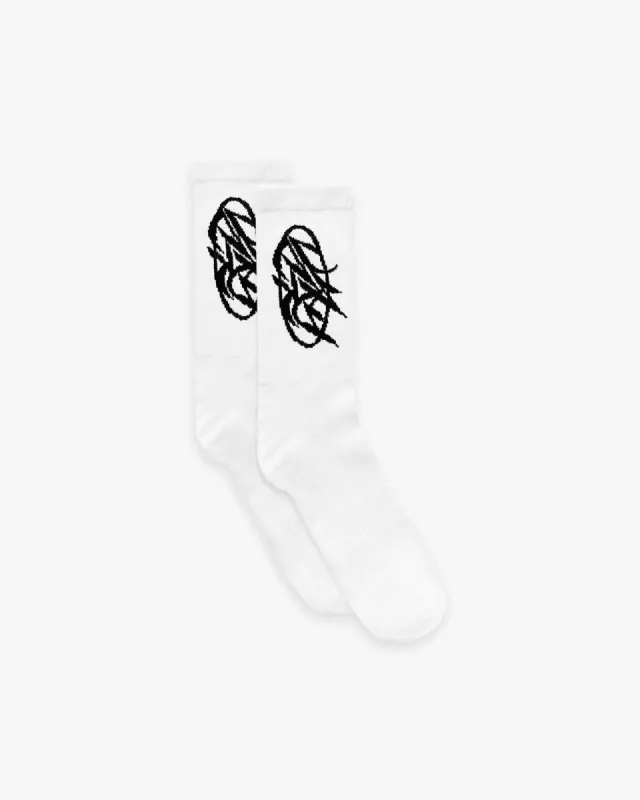 SCRIPT LOGO SOCKS DOUBLE PACK WHITE sold by vicinity