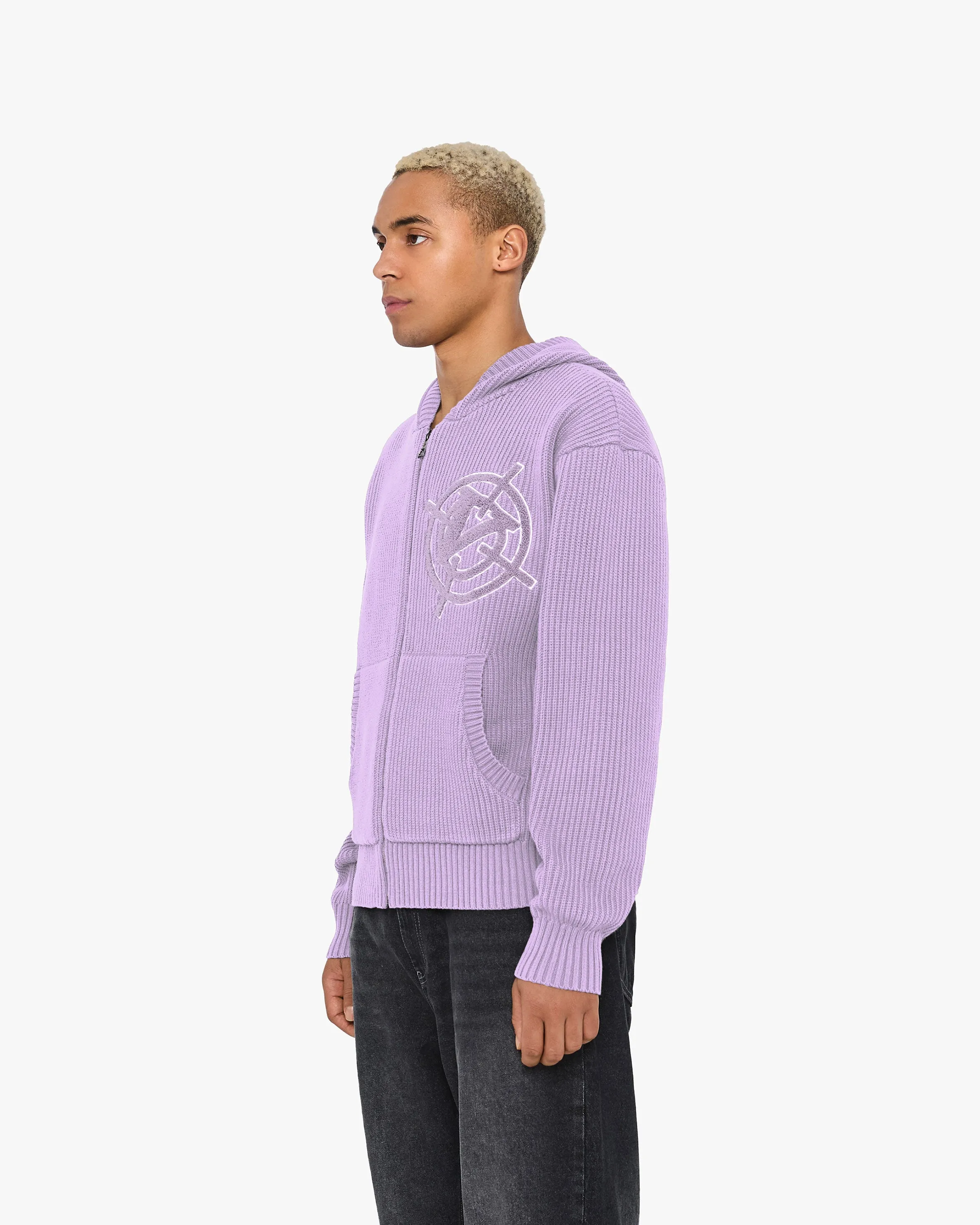 V-LOGO KNIT ZIP HOODIE LAVENDER sold by vicinity product image thumbnail 3