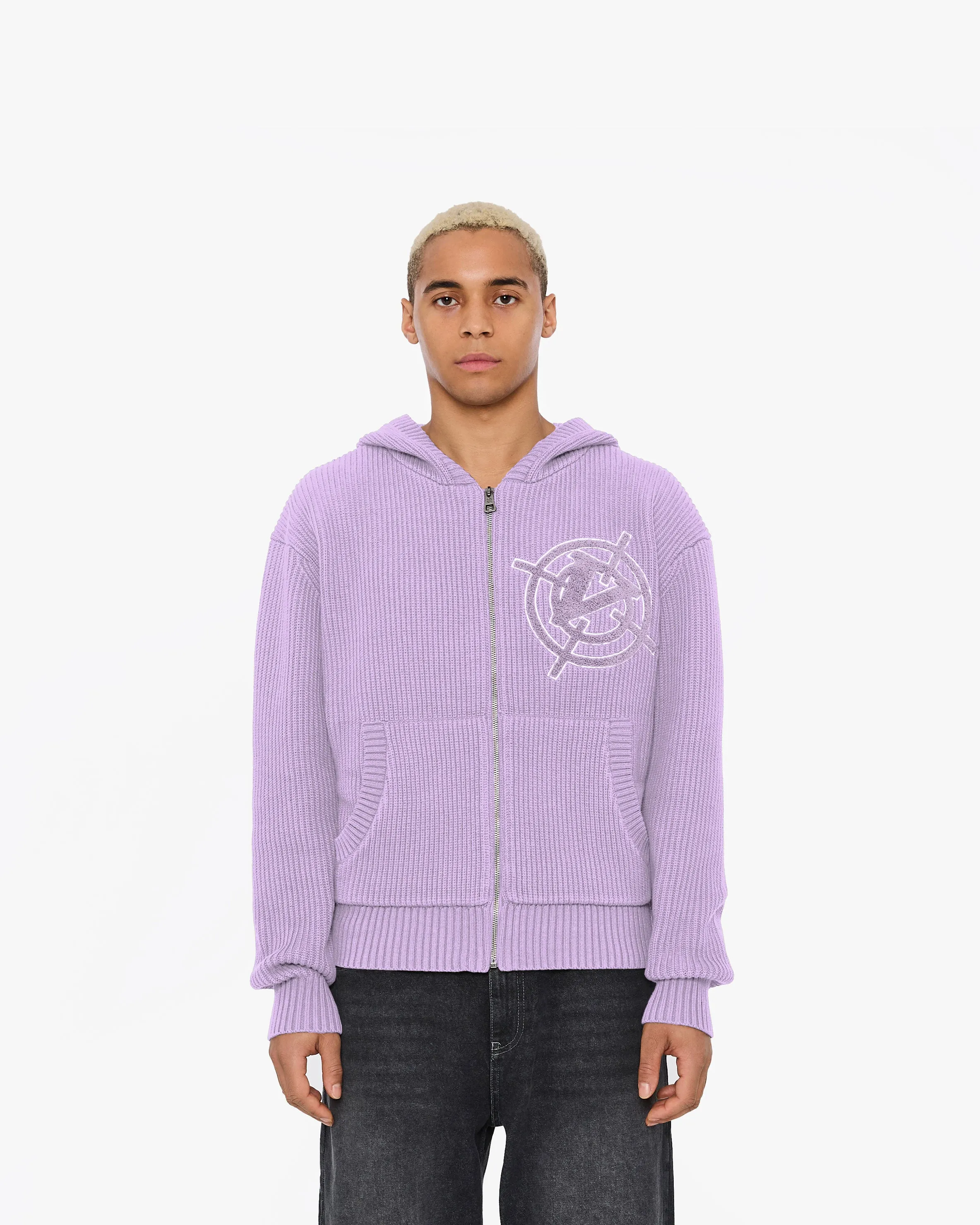 V-LOGO KNIT ZIP HOODIE LAVENDER sold by vicinity product image thumbnail 2