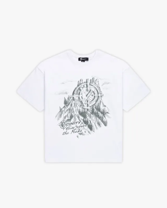 RISE ABOVE THE PEAKS TEE WHITE sold by vicinity