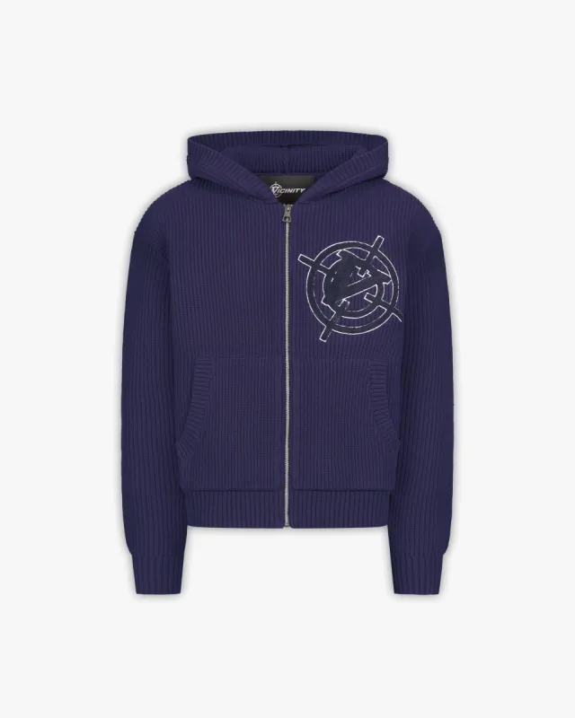 V-LOGO KNIT ZIP HOODIE NAVY sold by vicinity