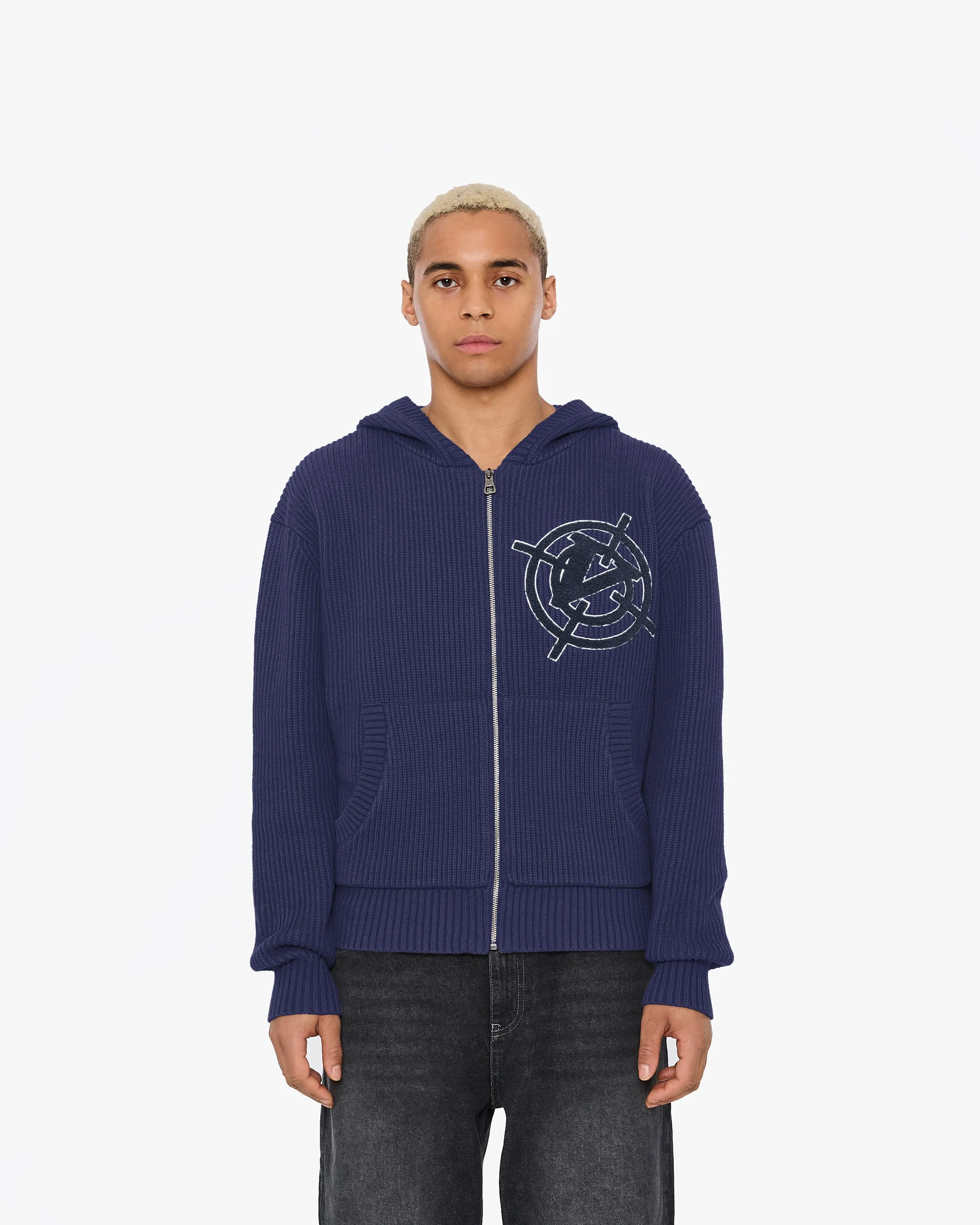 V-LOGO KNIT ZIP HOODIE NAVY sold by vicinity product image thumbnail 2