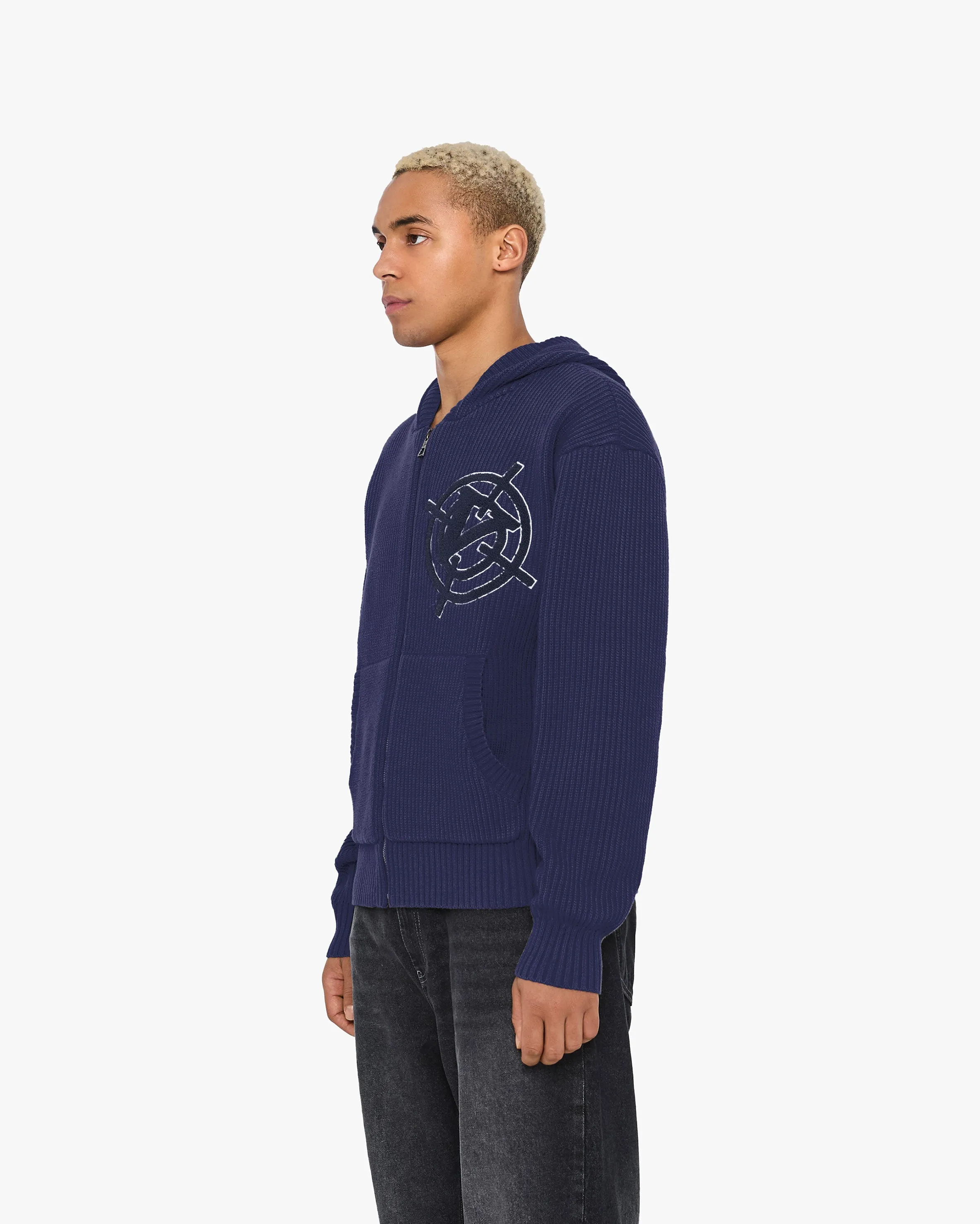 V-LOGO KNIT ZIP HOODIE NAVY sold by vicinity product image thumbnail 4