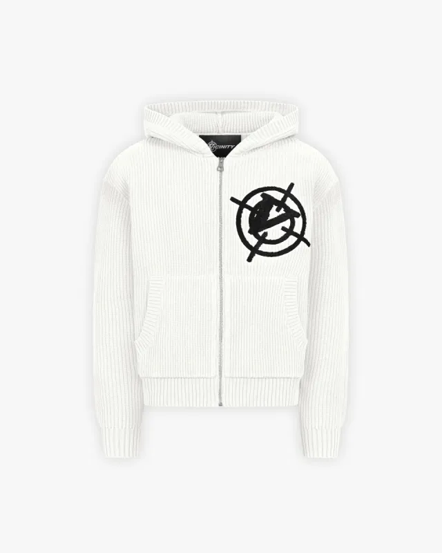 V-LOGO KNIT ZIP HOODIE WHITE sold by vicinity