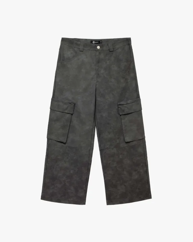 SCRIPT LOGO LEATHER PANTS GREY sold by vicinity