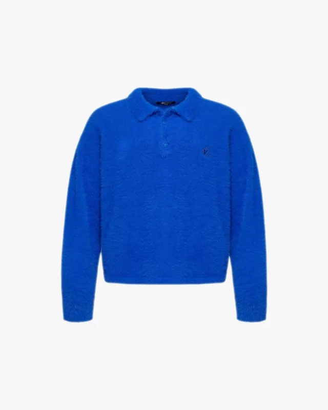 FAUX MINK POLO SWEATER ROYAL BLUE made by vicinity