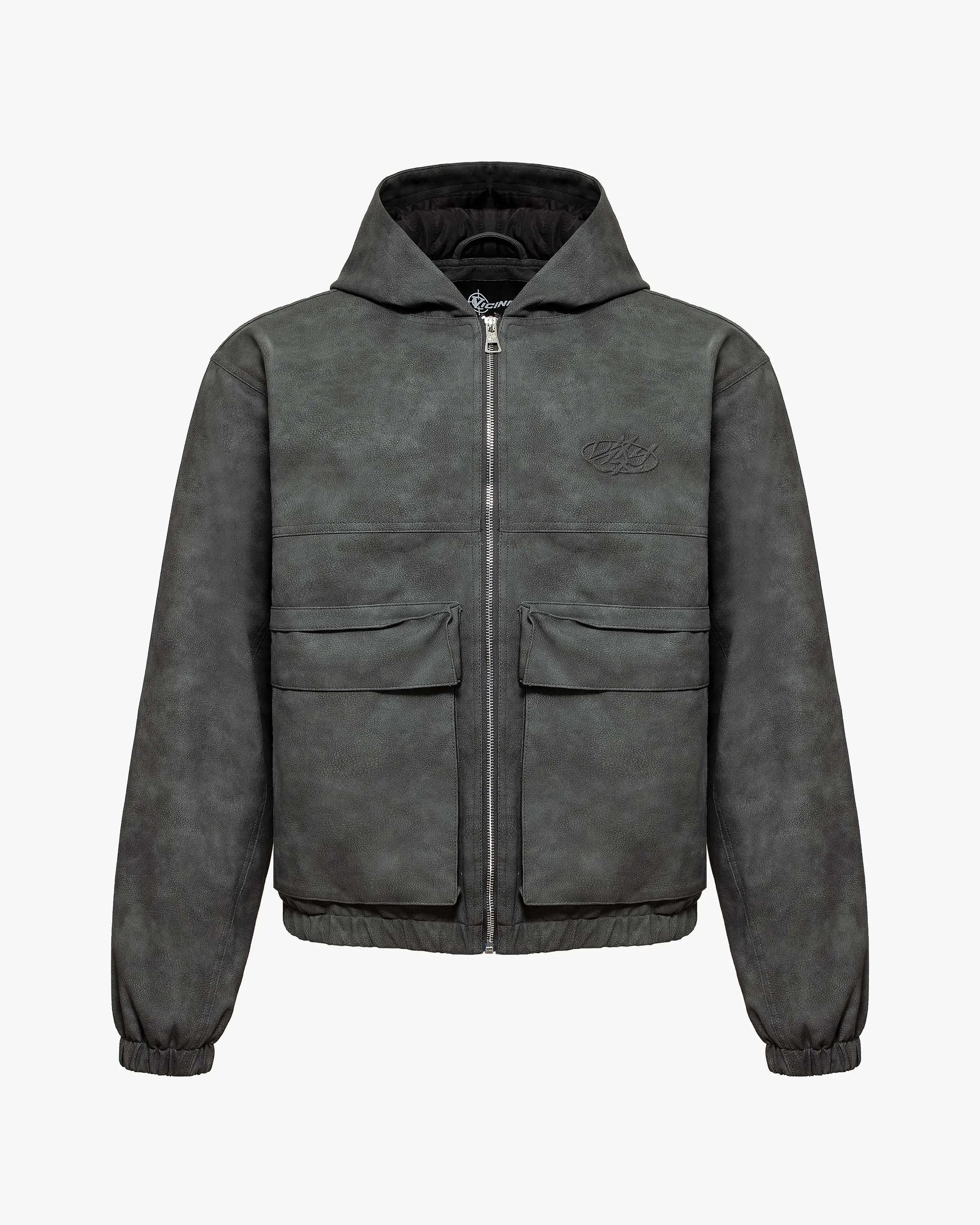 SCRIPT LOGO LEATHER JACKET GREY sold by vicinity