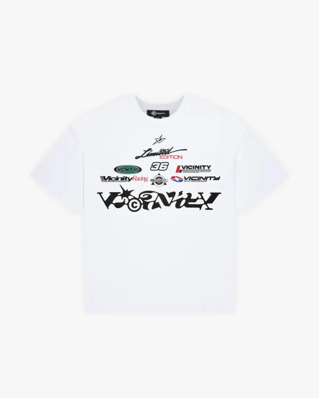 RACING LOGOS TEE WHITE sold by vicinity