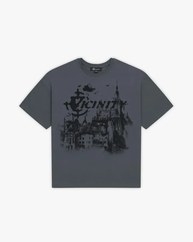 HAUNTED HOUSE TEE DARK GREY sold by vicinity