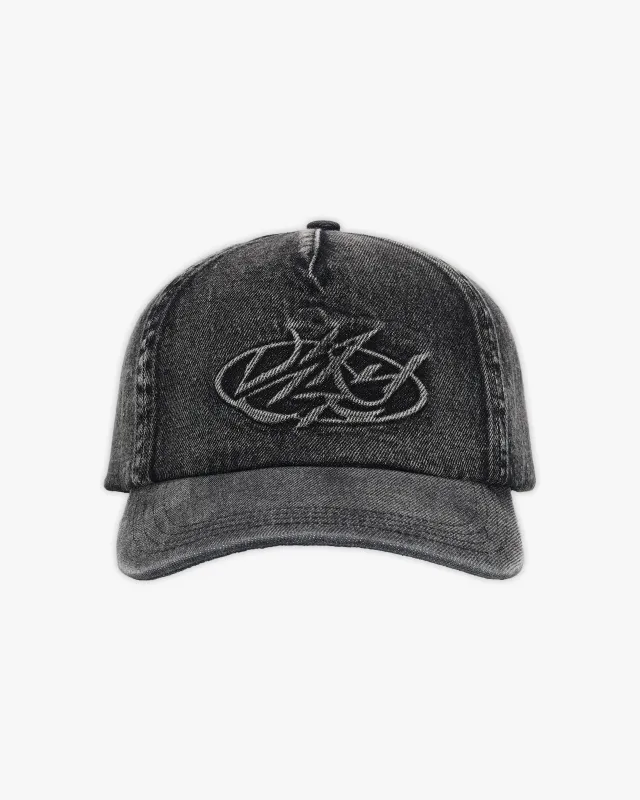 SCRIPT DENIM CAP BLACK sold by vicinity