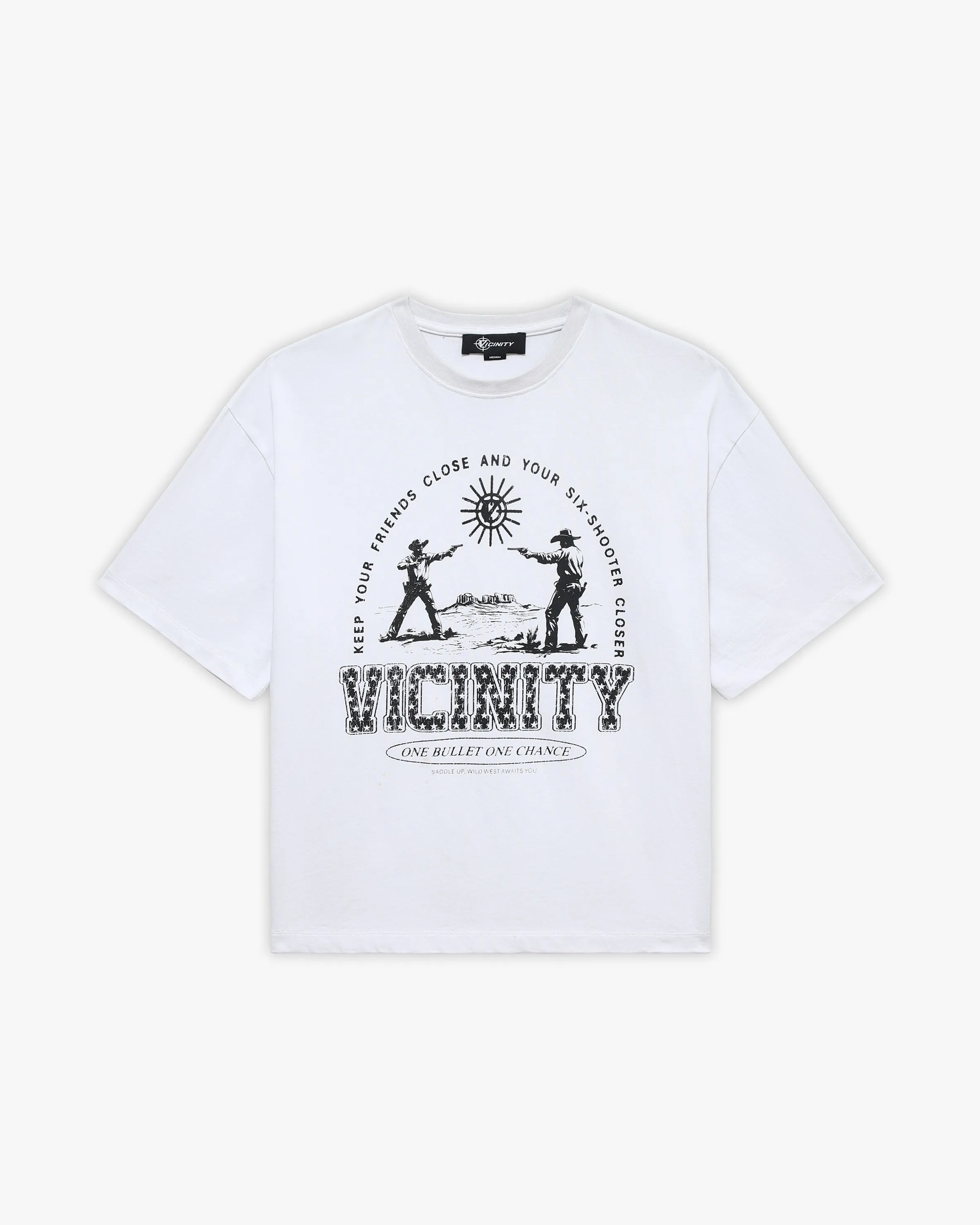 SIX SHOOTER DUEL TEE WHITE sold by vicinity