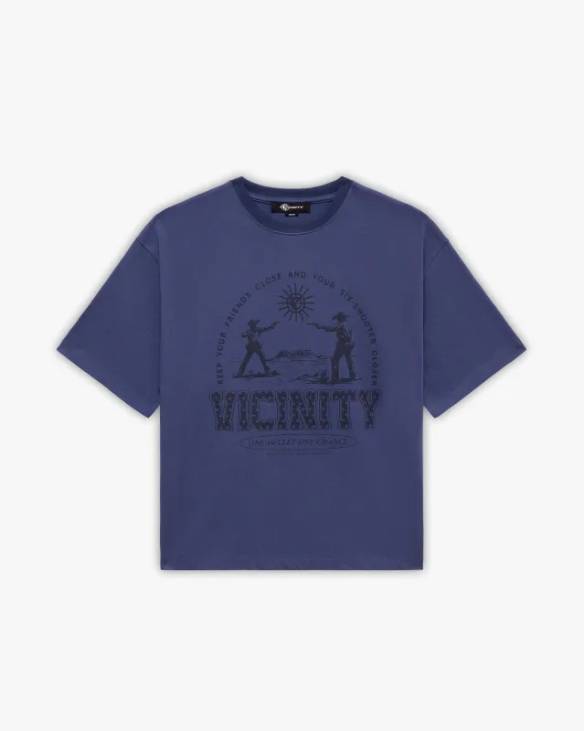 SIX SHOOTER DUEL TEE NAVY sold by vicinity