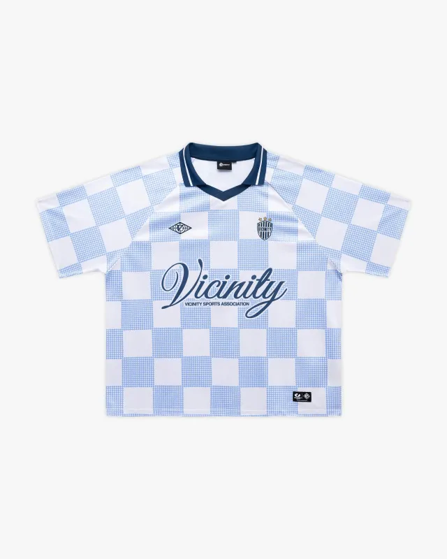 CARO CHECKER JERSEY BLUE/WHITE sold by vicinity