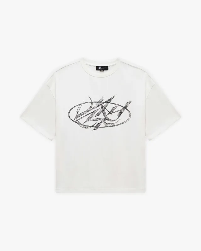 DRAWN SCRIPT TEE WHITE sold by vicinity
