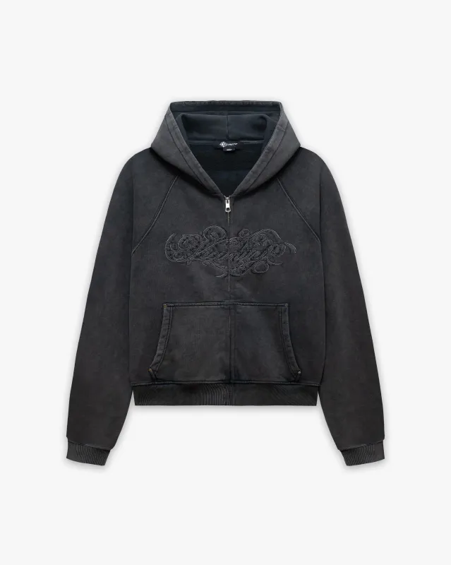 SIGNATURE ZIP HOODIE VINTAGE BLACK sold by vicinity