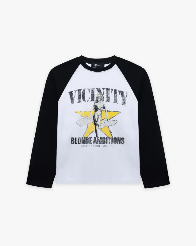 BLONDE AMBITIONS LONGSLEEVE WHITE/BLACK sold by vicinity