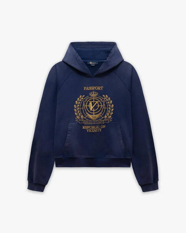 PASSPORT HOODIE WASHED BLUE sold by vicinity