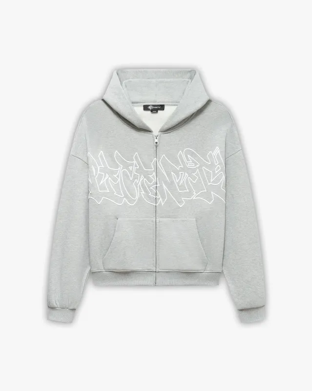 GRAFFITI ZIP-HOODIE GREY MELANGE made by vicinity