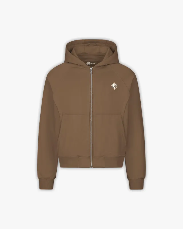 INSIDE OUT ZIP HOODIE CHOCOLATE BROWN sold by vicinity