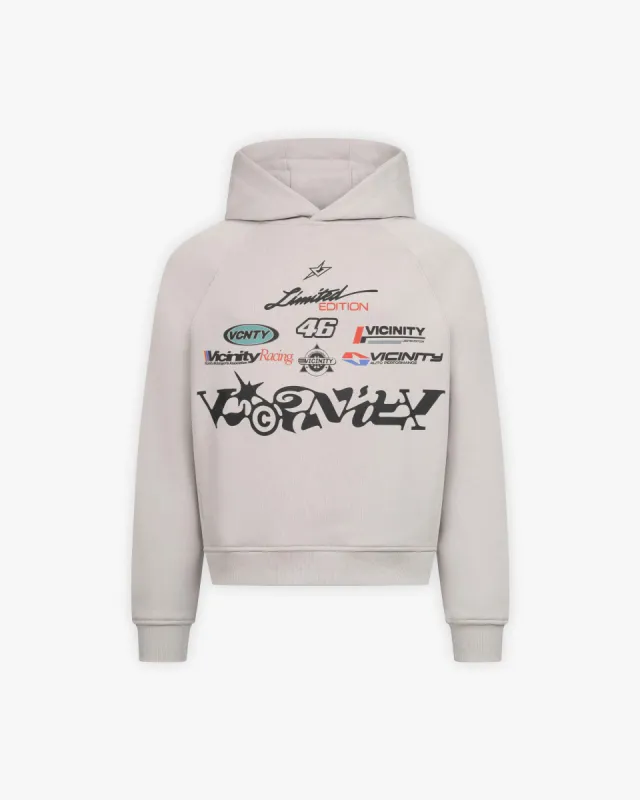 RACING LOGOS HOODIE GREY sold by vicinity
