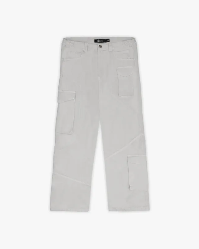 ASYMETRICAL CARGOPANTS LIGHT GREY sold by vicinity