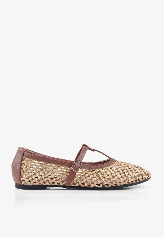Aria Natural Woven Mary Jane Flat Shoes Summer Slip On made by INPACA