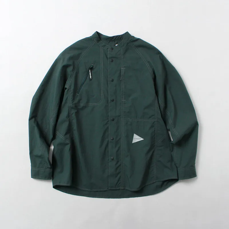 AND WANDER / Stretch Rip Band Collar Shirt made by and WANDER