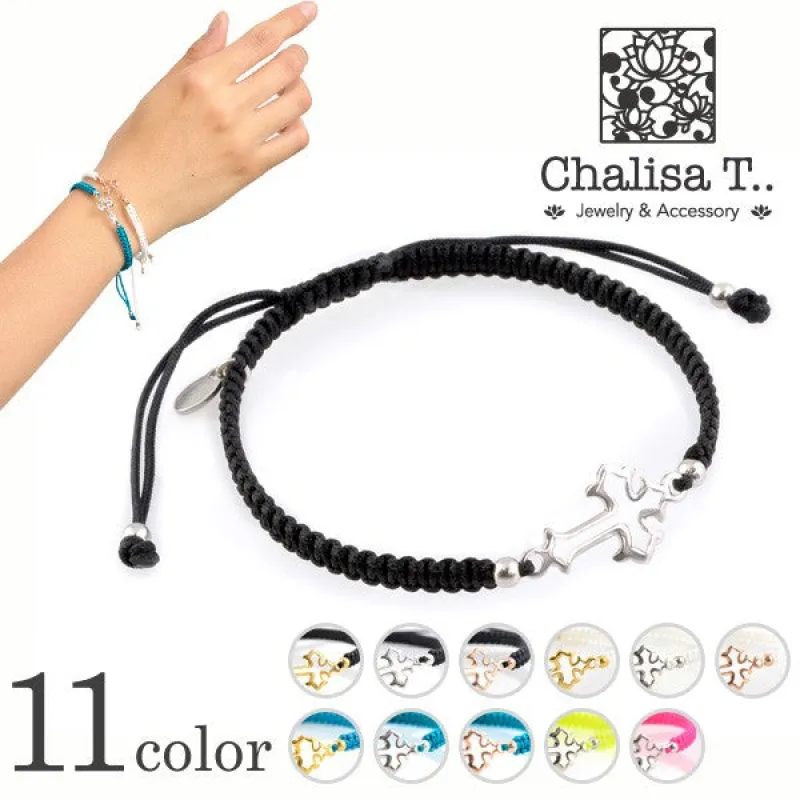 CHALISA T.. / Silver cross notched cord bracelet made by Haku Clothing