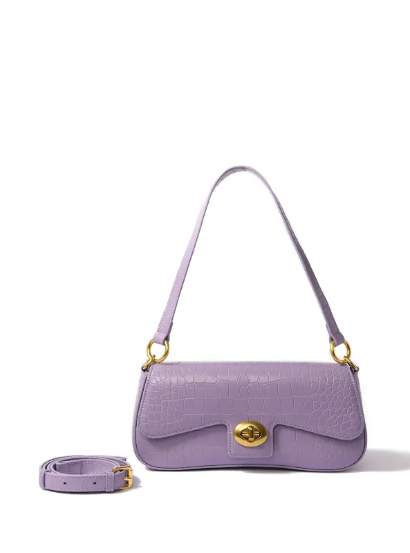 Jacqueline Leather Bag with Croc-Embossed Pattern, Purple sold by Bob Ore