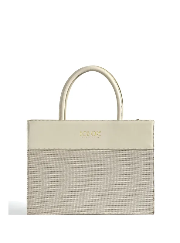 Victoria Tote Leather Canvas Combo Bag, White sold by Bob Ore