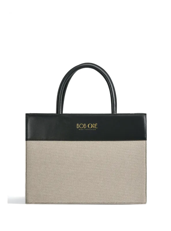 Victoria Tote Leather Canvas Combo Bag, Black sold by Bob Ore