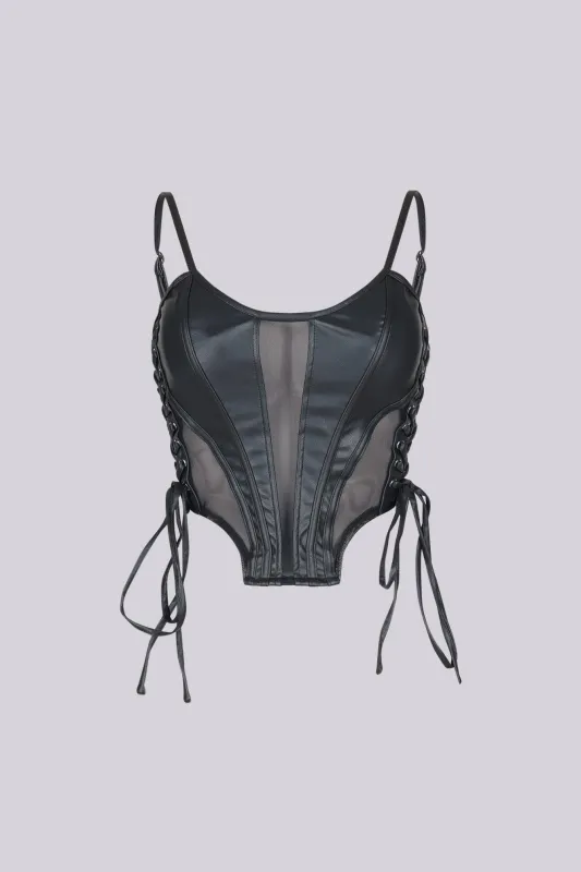 TX Lace Up Luxe Leather Crop Top sold by EDGE by Know Style