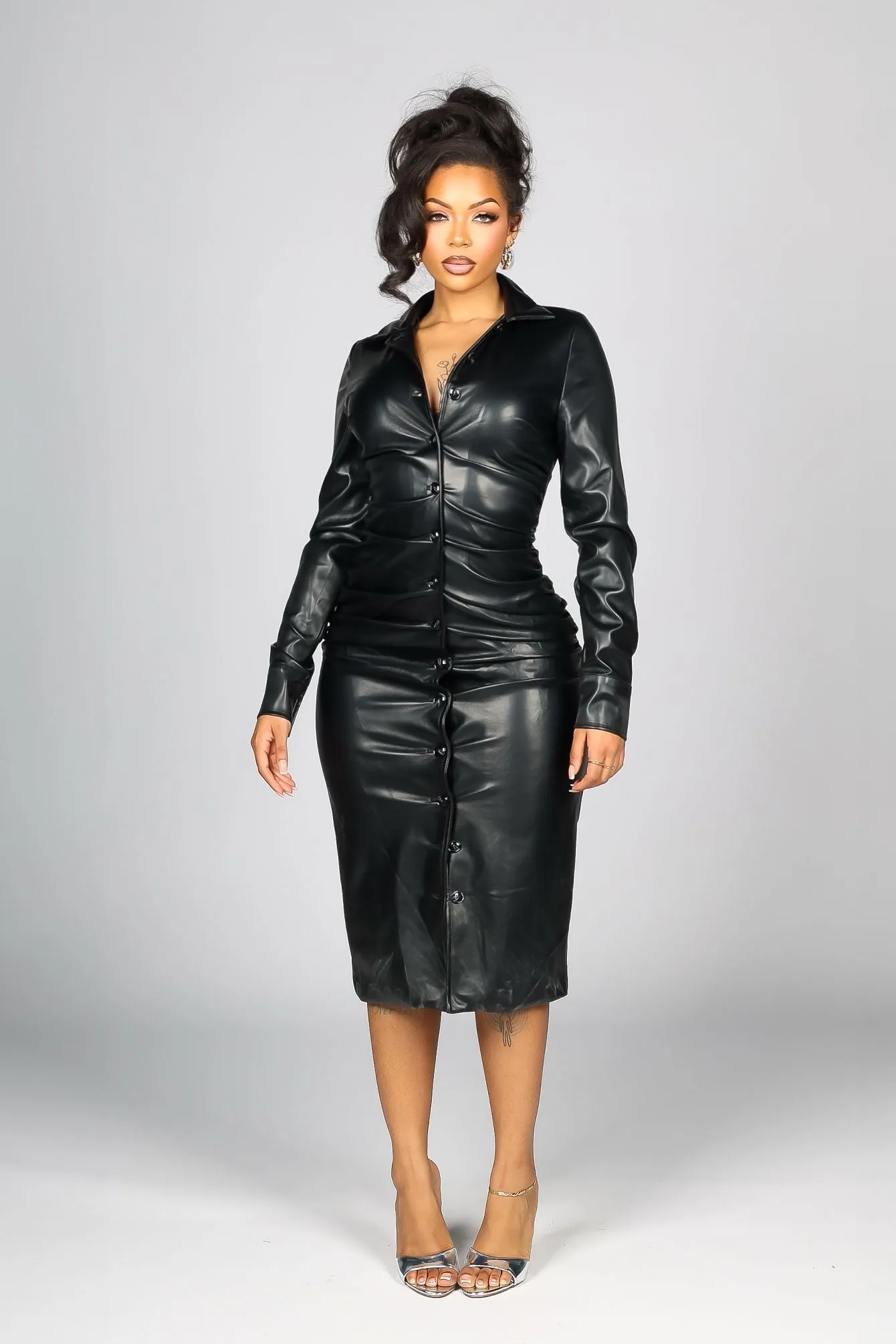 Urban Edge PU Shirt Midi Dress sold by EDGE by Know Style