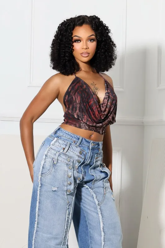 Peek Mode Mesh Print Halter Top made by Lovely Day