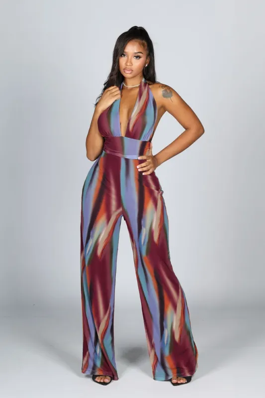 Luz Mesh Print Halter Jumpsuit made by Lovely Day