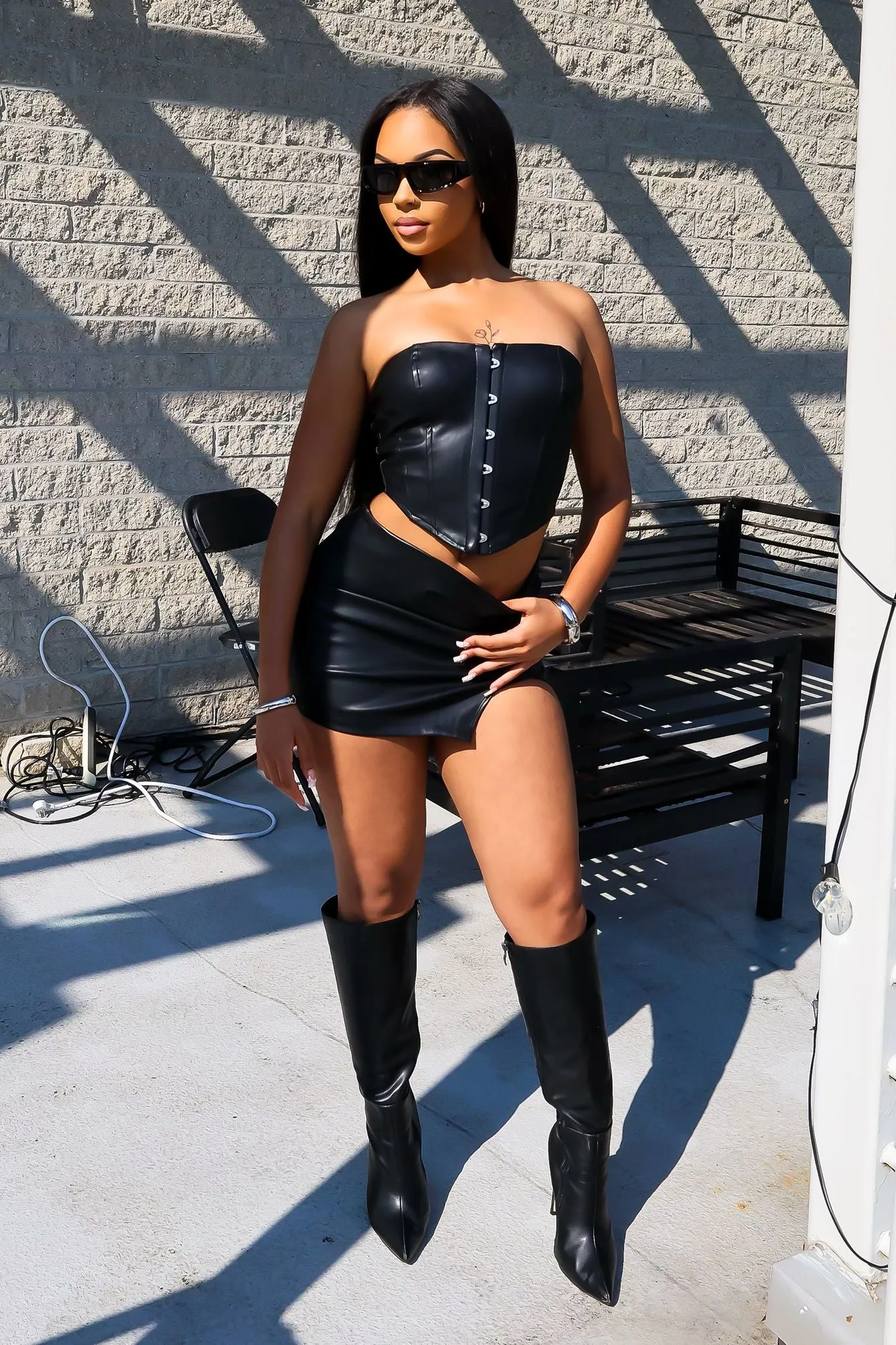 Baddie Style Leather Top & Skirt SET sold by EDGE by Know Style