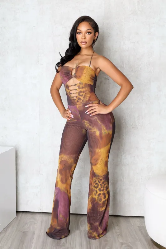 Volcanic Mesh Print Cut Out Jumpsuit sold by EDGE by Know Style