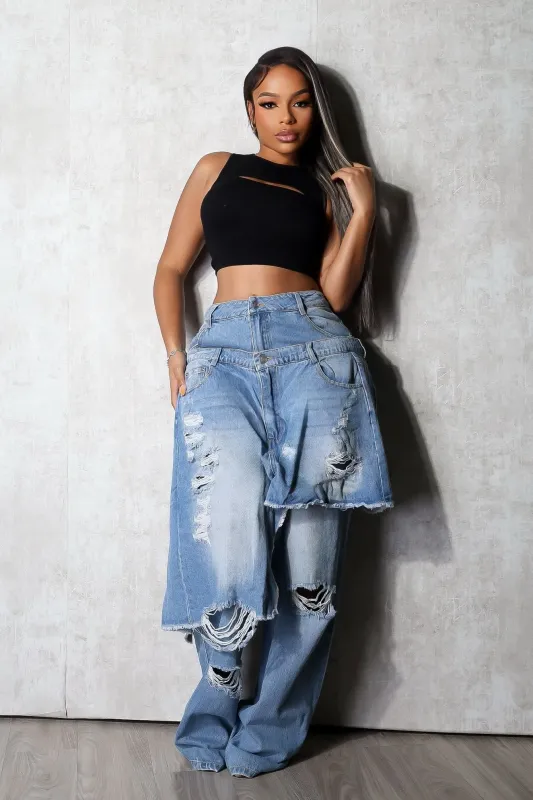 Overup Fray Denim Jeans sold by EDGE by Know Style