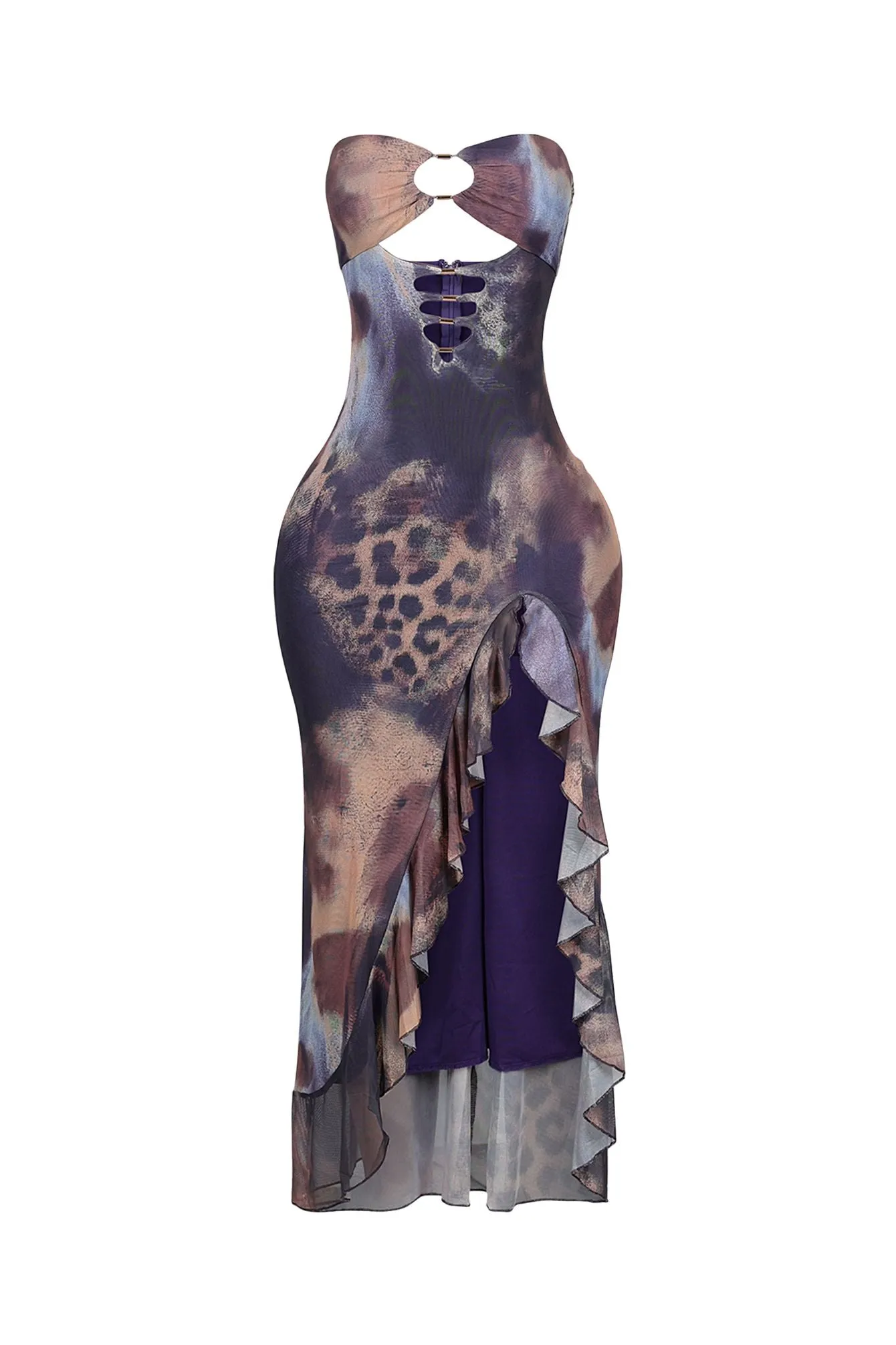 Leona Mesh Print Ruffle Tube Dress sold by EDGE by Know Style product image thumbnail 3