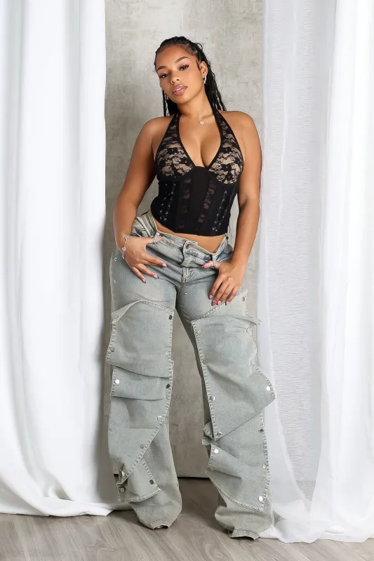 Corsabella Mesh Lace Halter Corset Top sold by EDGE by Know Style